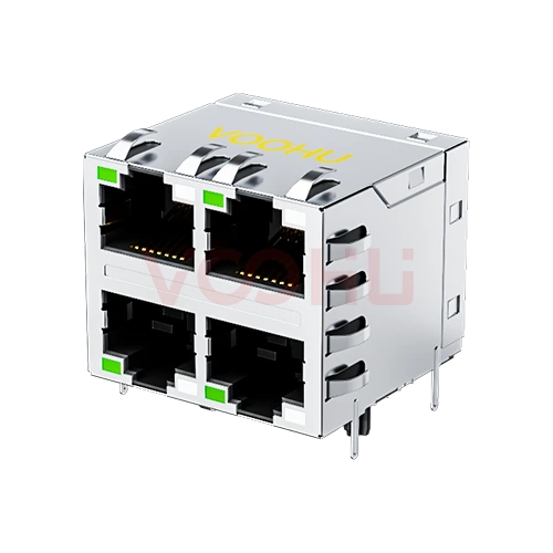 SYT22Q042DE3A2D359 90&deg; side insertion 2*2 Tab UP/Down 100/1000M  LED G/GY DIP RJ45