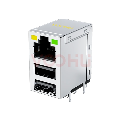WH8201078832101 1*1 90&deg; LED(Y/G) RJ45+USB Connector