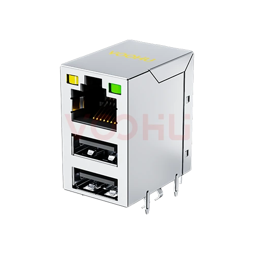 WH8201078812101 1*1 90&deg; LED(Y/G) RJ45+USB Connector