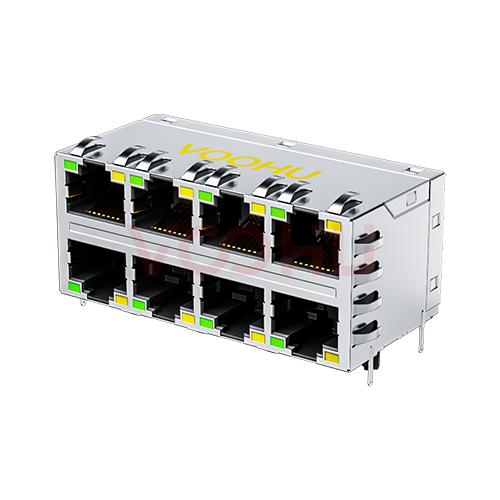 SYT24Q535DB2A2DB2057 90&deg; side insertion 2*4 Tab UP/Down G/Y 2.5G DIP RJ45