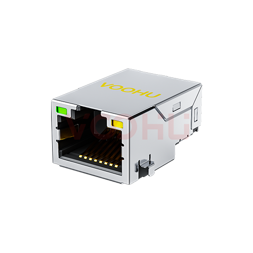 SYT211Q774AB2A7CBST61057 90&deg; side insertion 1*1 Tab UP 10G  SMD RJ45 Offset Connector