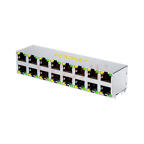 WH59B38882111101 90&deg; 2*8 Tab Up/Down LED（Y/G）DIP RJ45 Connector