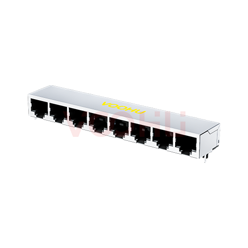 SYT59211818GWA1D7Y1030  90&deg; side insertion 1*8 Tab Down NO LED Shield Tabs DIP RJ45