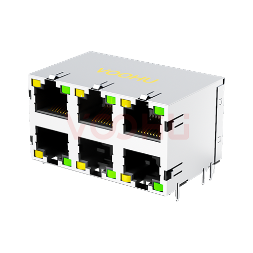 SYT59212388DB1A1DY1B022  90&deg; side insertion 2*3 8P8C Tab Up/Down LED Y/G Shield Tabs DIP RJ45
