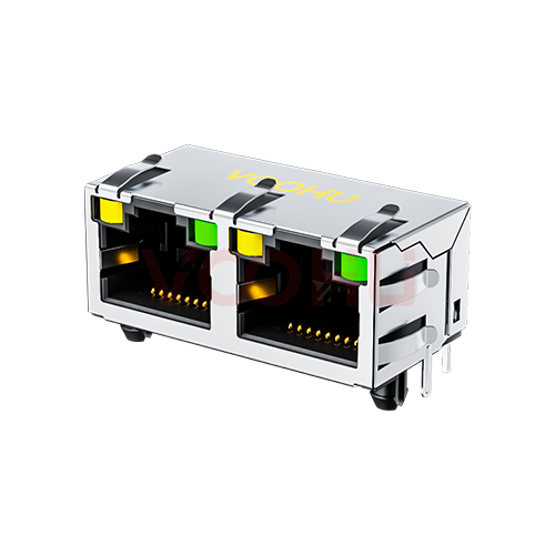 SYT561288DB1A3DY1027 90&deg; side insertion 1*2 Tab UP LED Y/G 56 shielded DIP RJ45