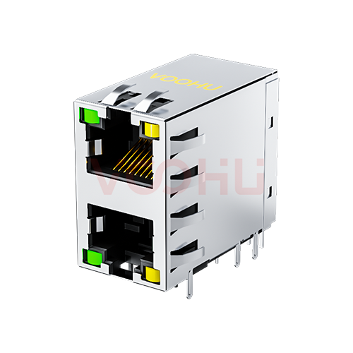 SYT59212188DB2A1DY1D006 90&deg; side insertion 2*1 Tab UP/Down LED G/Y Shield Tabs DIP RJ45