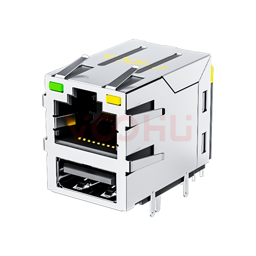SYT611U3Q008DB2WD 90&deg; 1*1 Tab UP LED G/Y DIP 1000BASE RJ45+USB3.0