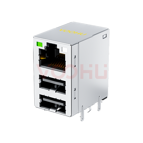 SYT711U2Q009AH4RWDABN359  90&deg;  1*1 Tab UP LED G/GY DIP 1000BASE RJ45+Dual USB2.0