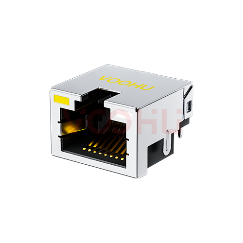SYTCB421188AE5W6DB1075  90&deg; side insertion 1*1 Tab UP LED Y/GO DIP RJ45 Offset Connector