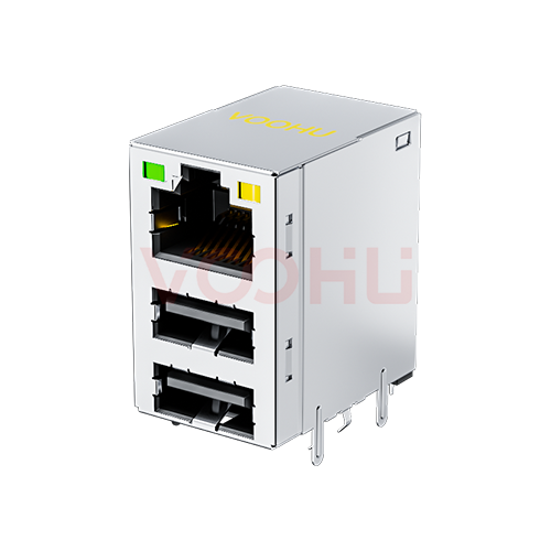 SYT711U2B083AB2W1DN359  90&deg;  1*1 Tab UP LED G/Y DIP 100BASE RJ45+Dual USB2.0