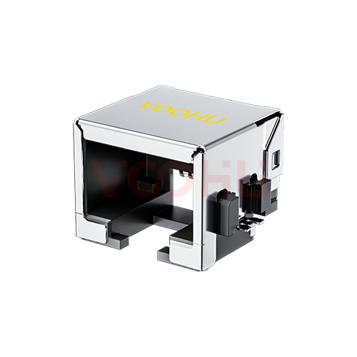 SYTCB861188GWA6SB1075  90&deg; side insertion 1*1 Tab Down SMT RJ45 Offset Connector