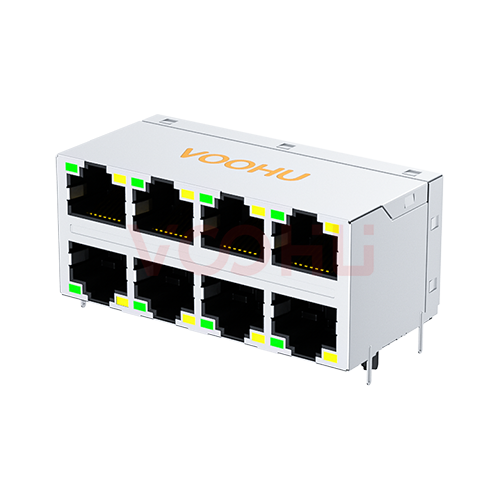 SYT24B289AB2A2D057  90&deg; side insertion  2*4  LED G/Y Tab Up/Down 10/100M DIP RJ45