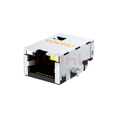 SYT1511B083CF5W7CBD057  90&deg; side insertion  1*1  LED GO/Y Tab Up 10/100M DIP RJ45 Offset Connector