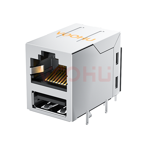 SYT611B099GWWD009(Bent feet)   90&deg; side insertion  1*1  Tab Up 10/100M DIP RJ45+USB