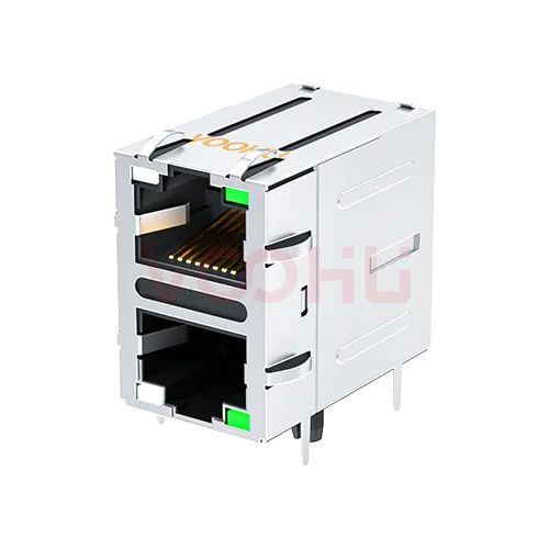 SYT21Q042DF3A5D068  90&deg;  2*1  Tab-Up/Down 100/1000BASE LED GY/G DIP RJ45