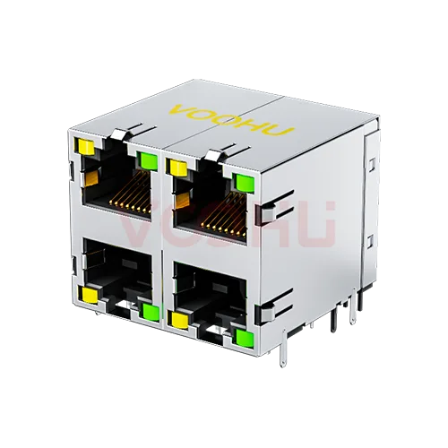 SYT59212288DB1A1DY1B022 Long body 90&deg; side insertion 2*2 Tab UP/Down LED Y/G Shield Tabs DIP RJ45