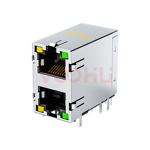 SYT59212188DB1A1DY1B022 long body 90&deg; side insertion 2*1 Tab UP/Down LED Y/G Shield Tabs DIP RJ45